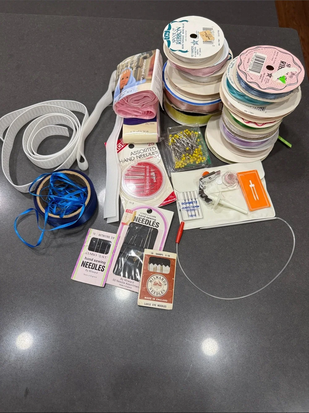 Assorted Ribbon and Sewing Supply Bundle - Pink, White, Blue, Green, Yellow…
